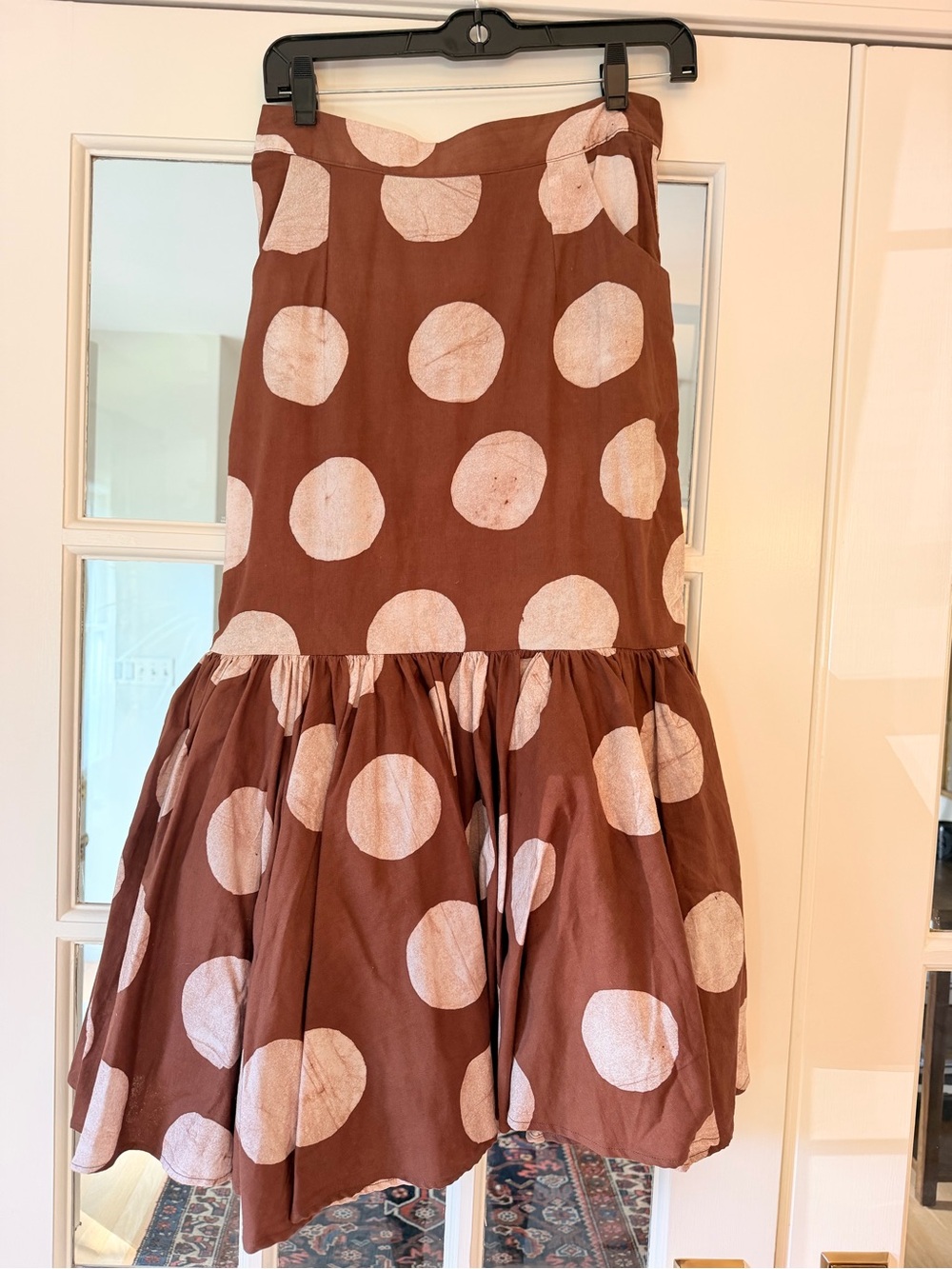 Brown Polka Dot Tiered Maxi Skirt